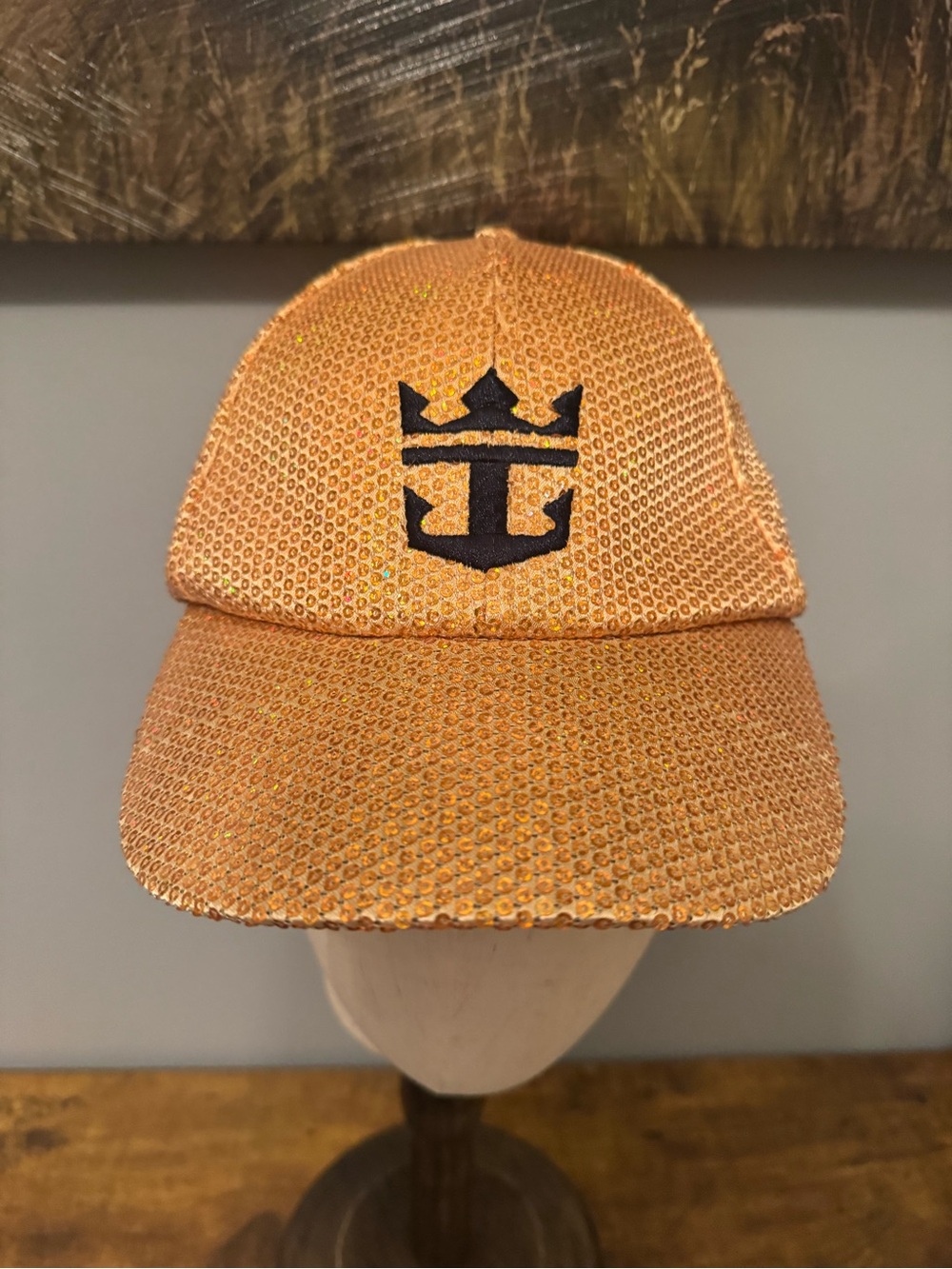 Royal Caribbean Gold Sequin Hat NWT Adjustable Cruise Ship Logo Baseball Cap